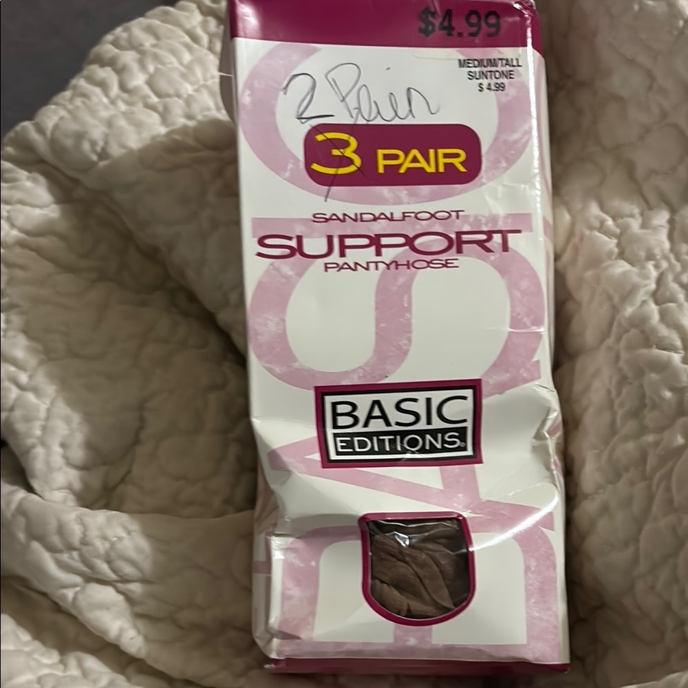 Vintage Basic Editions Sandalfoot Support Pantyhose In Suntone 2 Pair